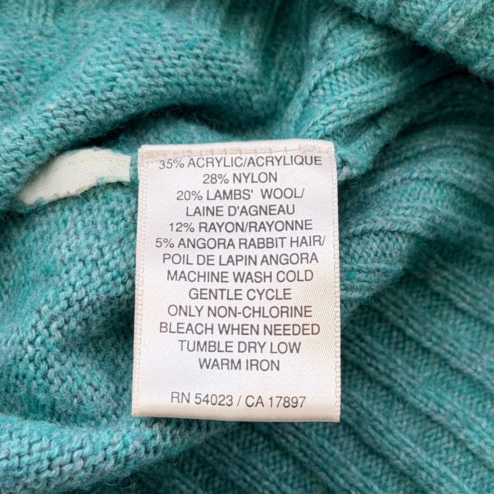Old Navy V-Neck Sweater Sz M Teal Green Lambswool Angora Blend Knit Preppy