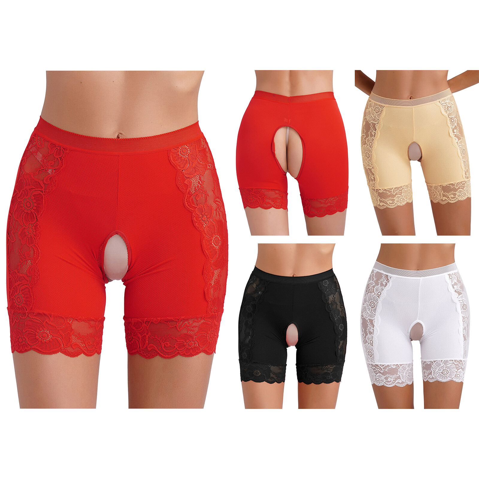 US Womens High Waist Boyshorts Panties KnickersLace Crotchless Shorts Underwear