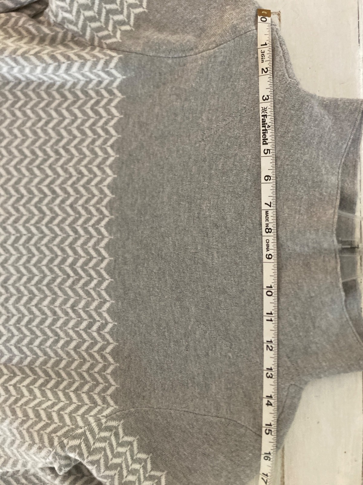 Aspen High Neck Sweater, Grey and White Chevron pattern Cozy Chic
