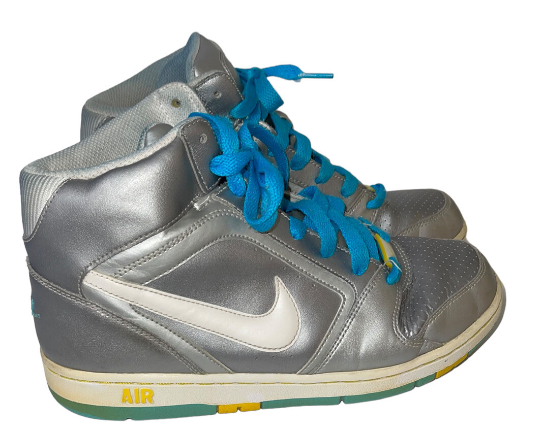 Nike Womens Air Prestige ll High 334480-015 Metallic Silver Blue Shoes Sz 9 FLAW