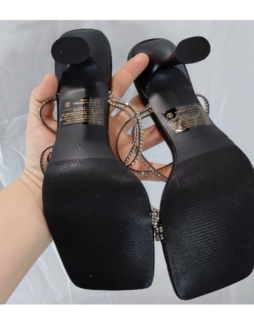 Unlady Black Rhinestone Strappy Heels Sandals 5.5, 7, 8, 8.5, 9 Size chart