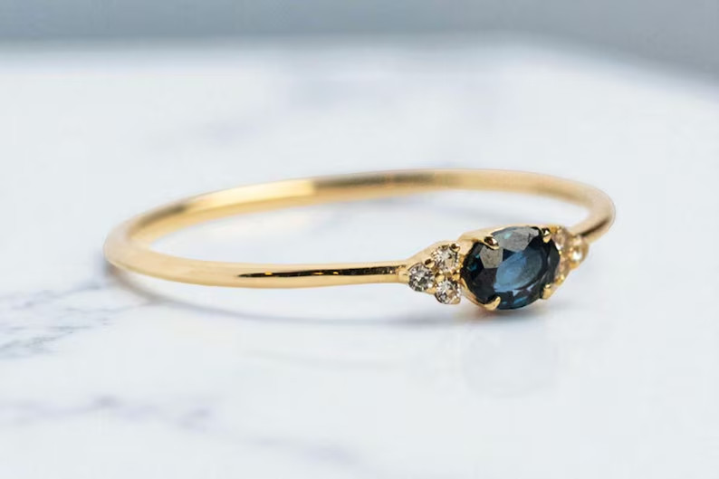Dainty Lab Created Sapphire Wedding Beautiful Ring 14K Yellow gold Plated