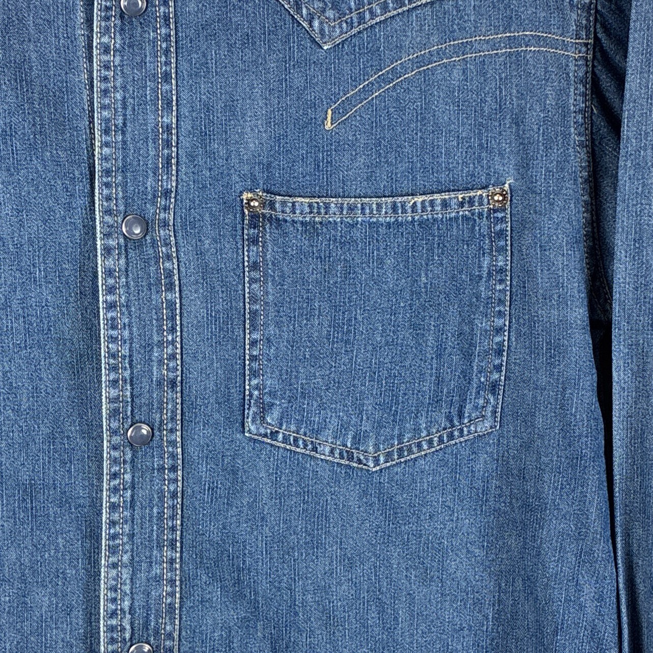 VTG Request Denim Shirt Mens S Snap Preppy Western Yoke Cowboy Workwear 90s