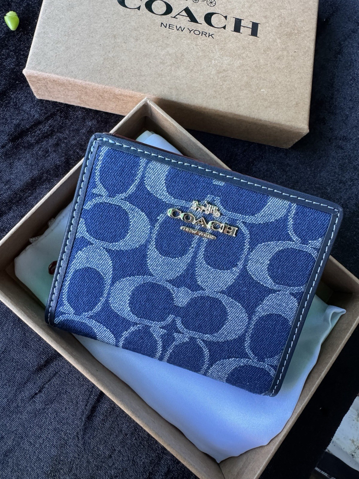 New Coach khaki/Snap CBN32 Wallet In Signature Canvas Cowboy Blue Perfect Gift