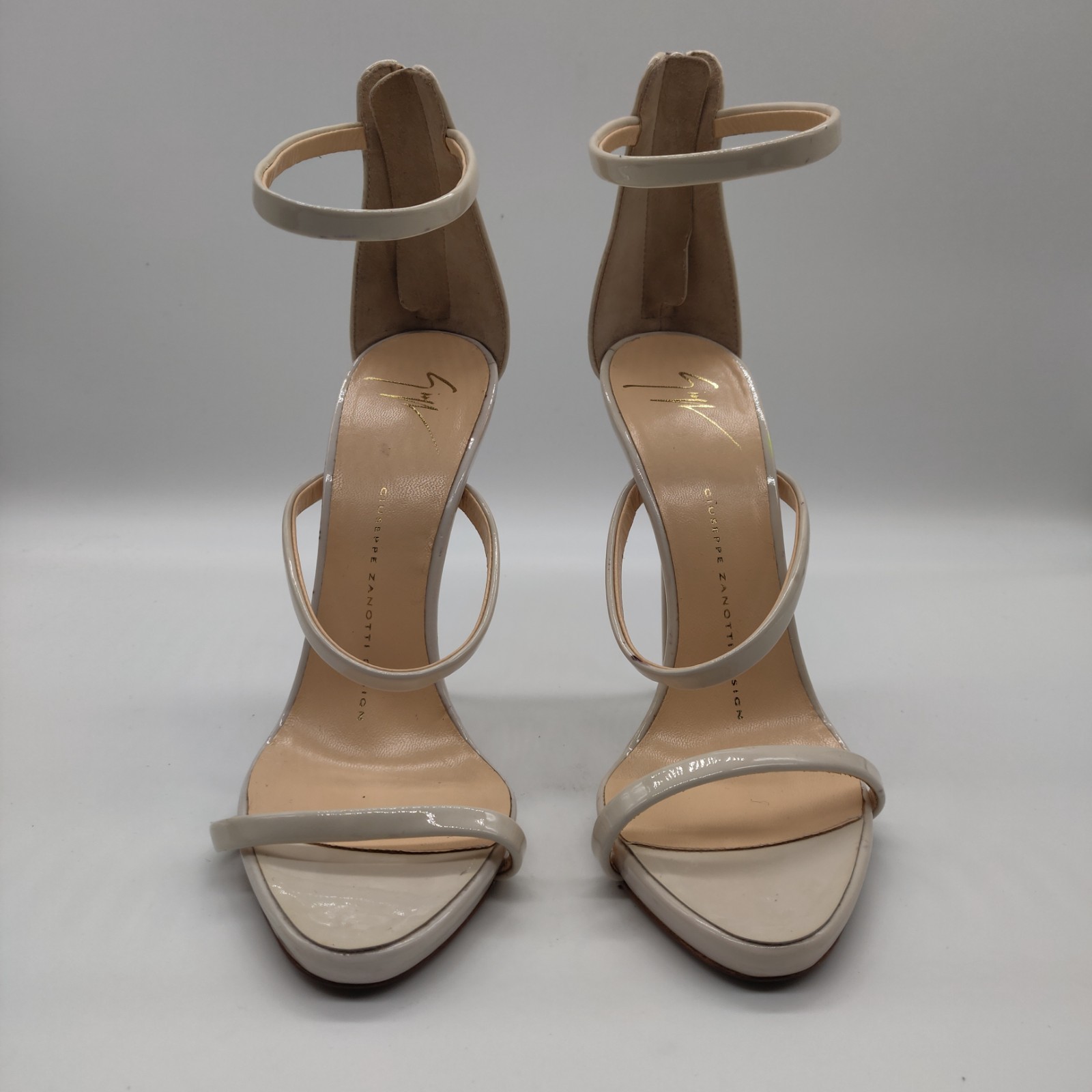 Giuseppe Zanotti Harmony Patent Leather Heels Sandals Beige Size 37 US 7