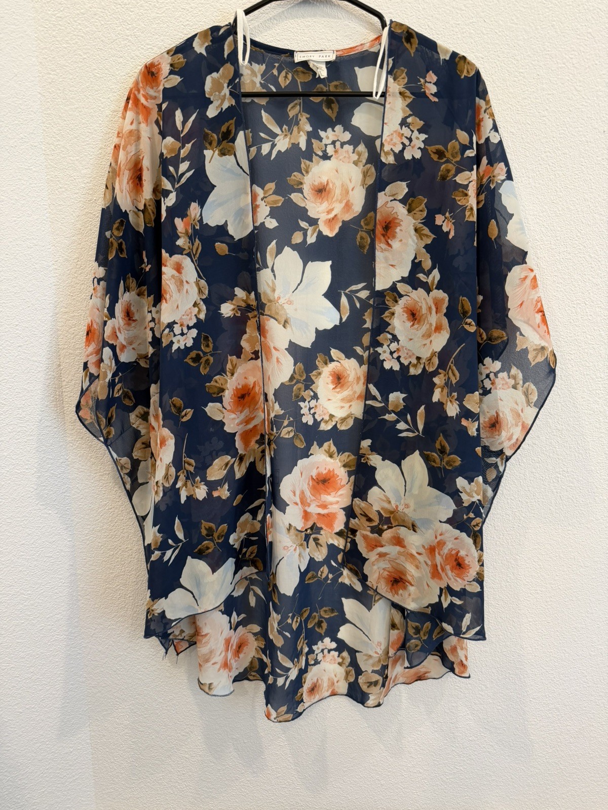 Emory Park Women’s Floral Kimono Cover Up Size Large, Short Sleeve, Sheer