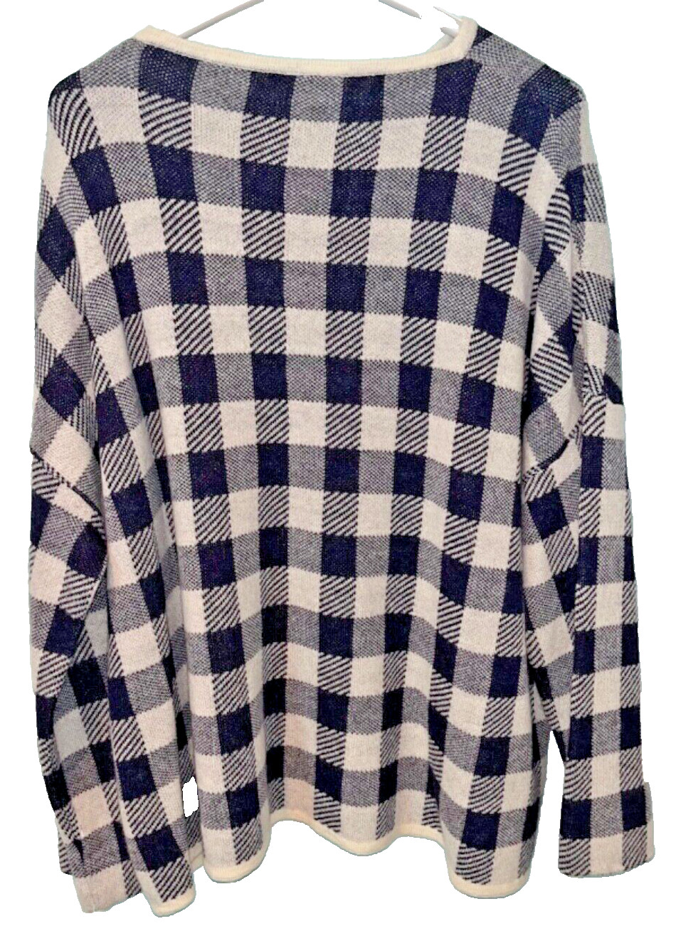 Rosso35 Sweater Womens 44 Wool Cashmere Check Italy Knit Crewneck NWOT
