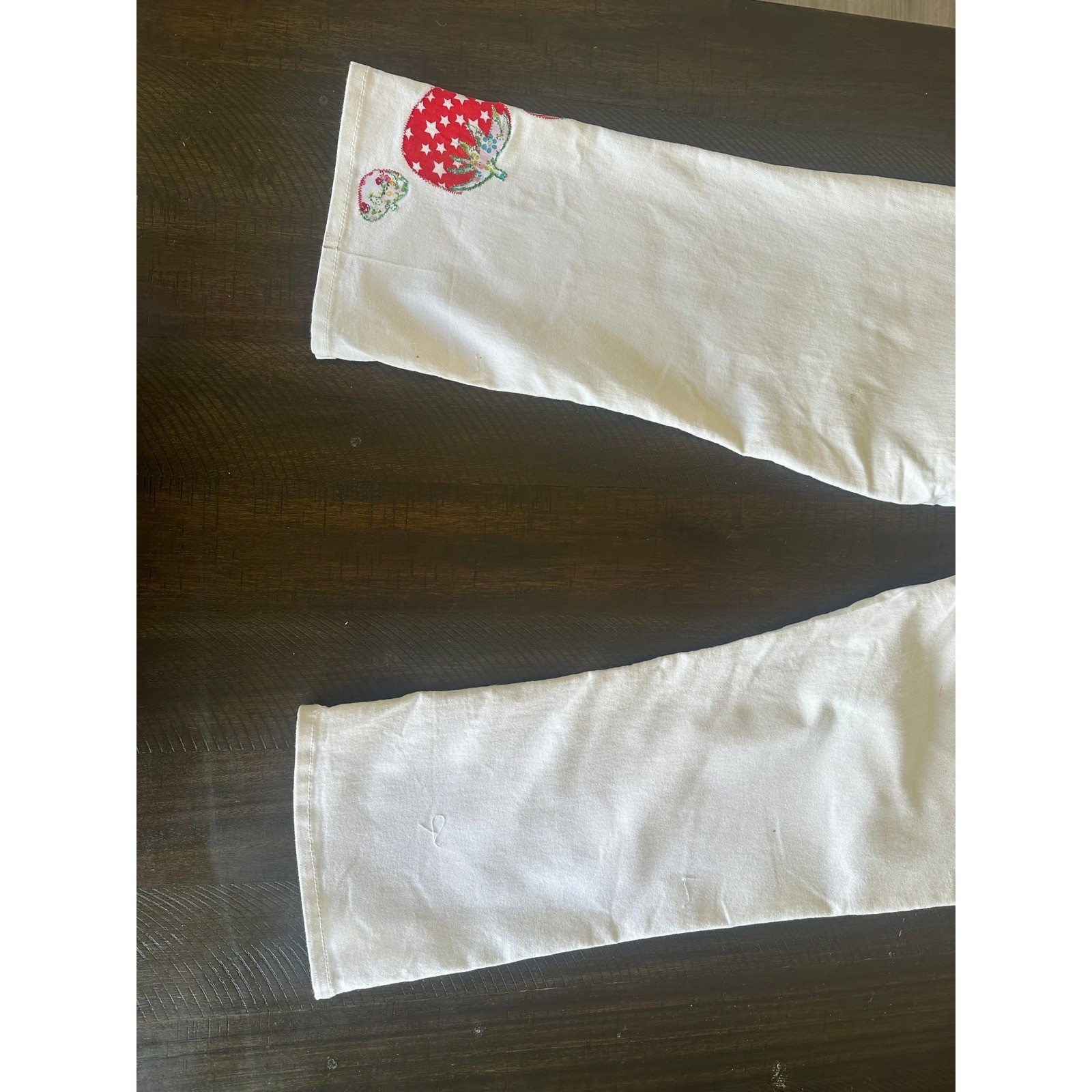Frye Upcycled Artisan Strawberry Patchwork White Denim Jeans Cottagecore
