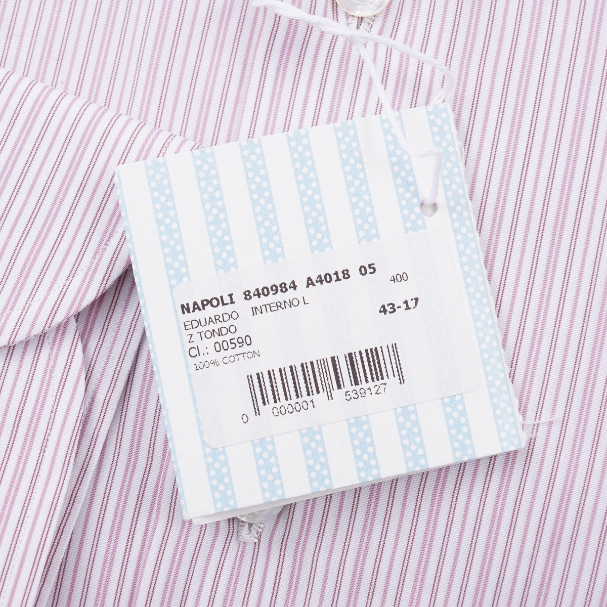 Finamore Napoli Pink-Burgundy Stripe Cotton Dress Shirt 17 x 37 (Eu 43) NWT