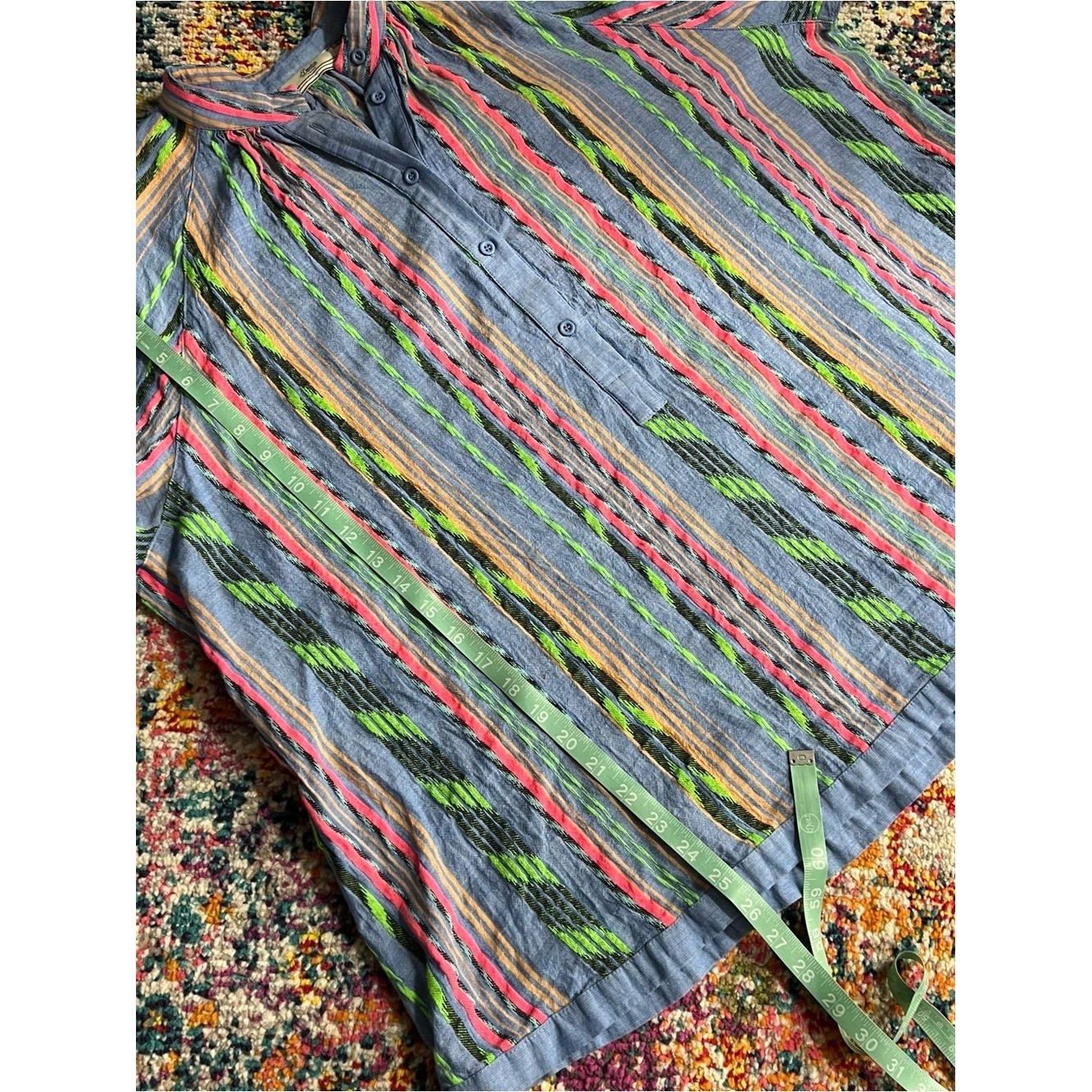 Anthropologie Devotion TWINS Opalios Blue Multicolor Neon Cotton Blouse
