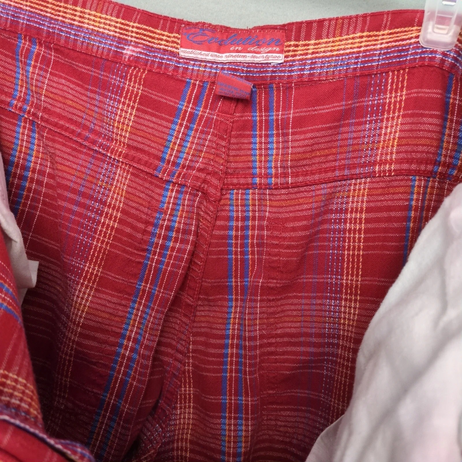 Evolution in Design Red Plaid Chino Shorts Mens 39×13.5 Cotton Woven Grunge Surf