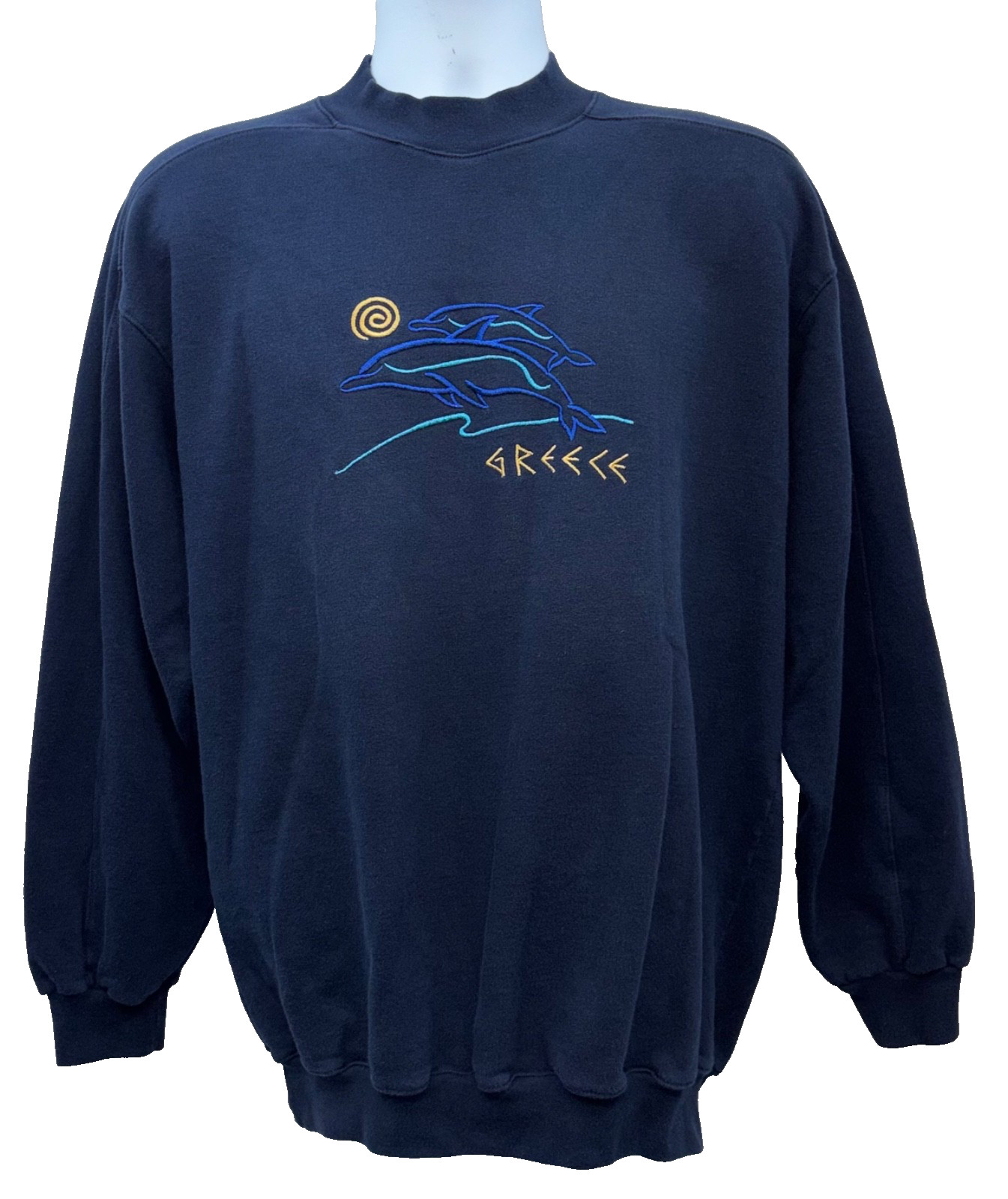 VTG Greece Souvenir Adult Size L Embroidered Pullover Sweatshirt 100% Cotton