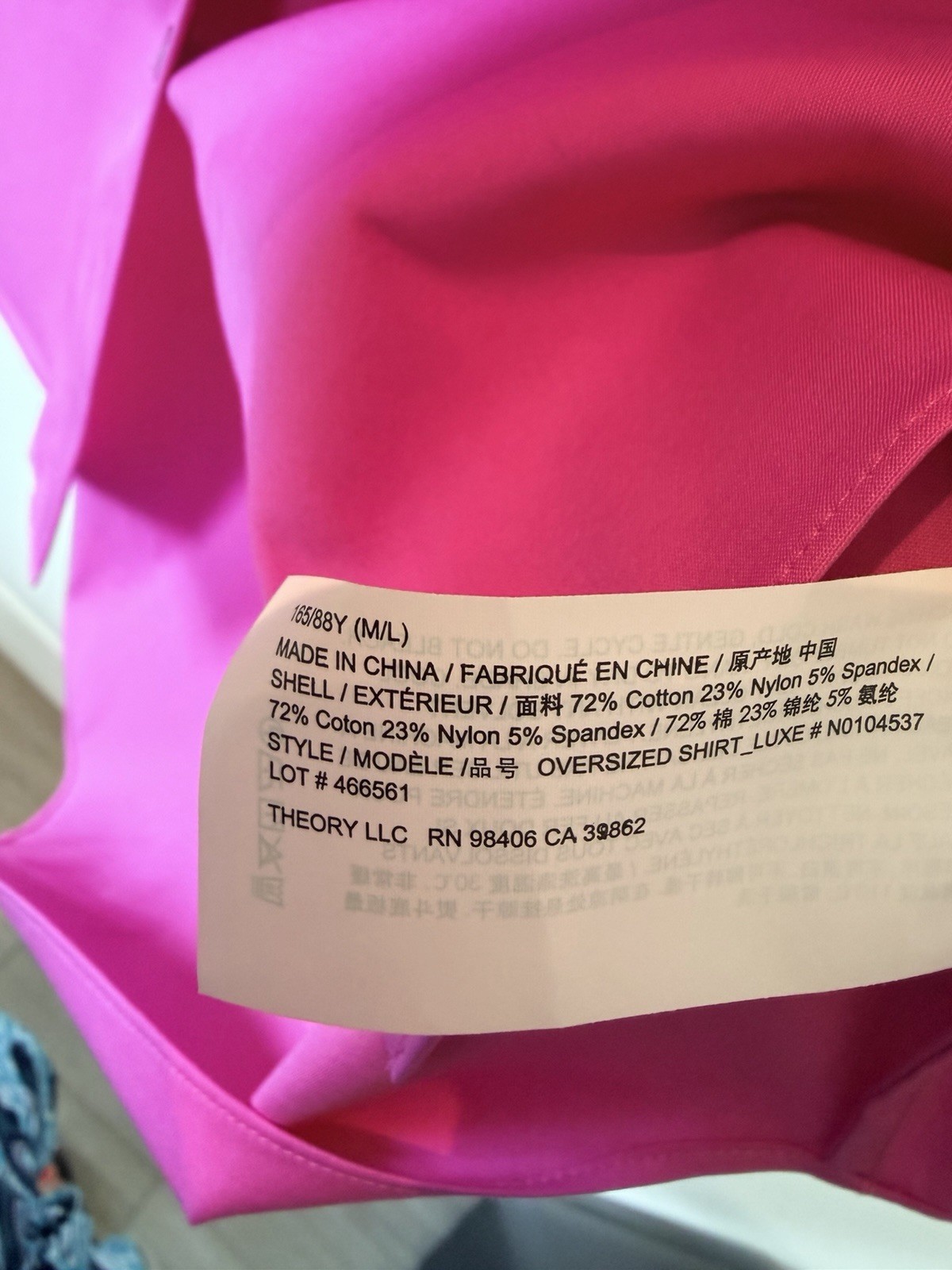 NWT Theory Oversized Shirt Pink Carnation Luxe N0104537 Size M/L Orig. $325