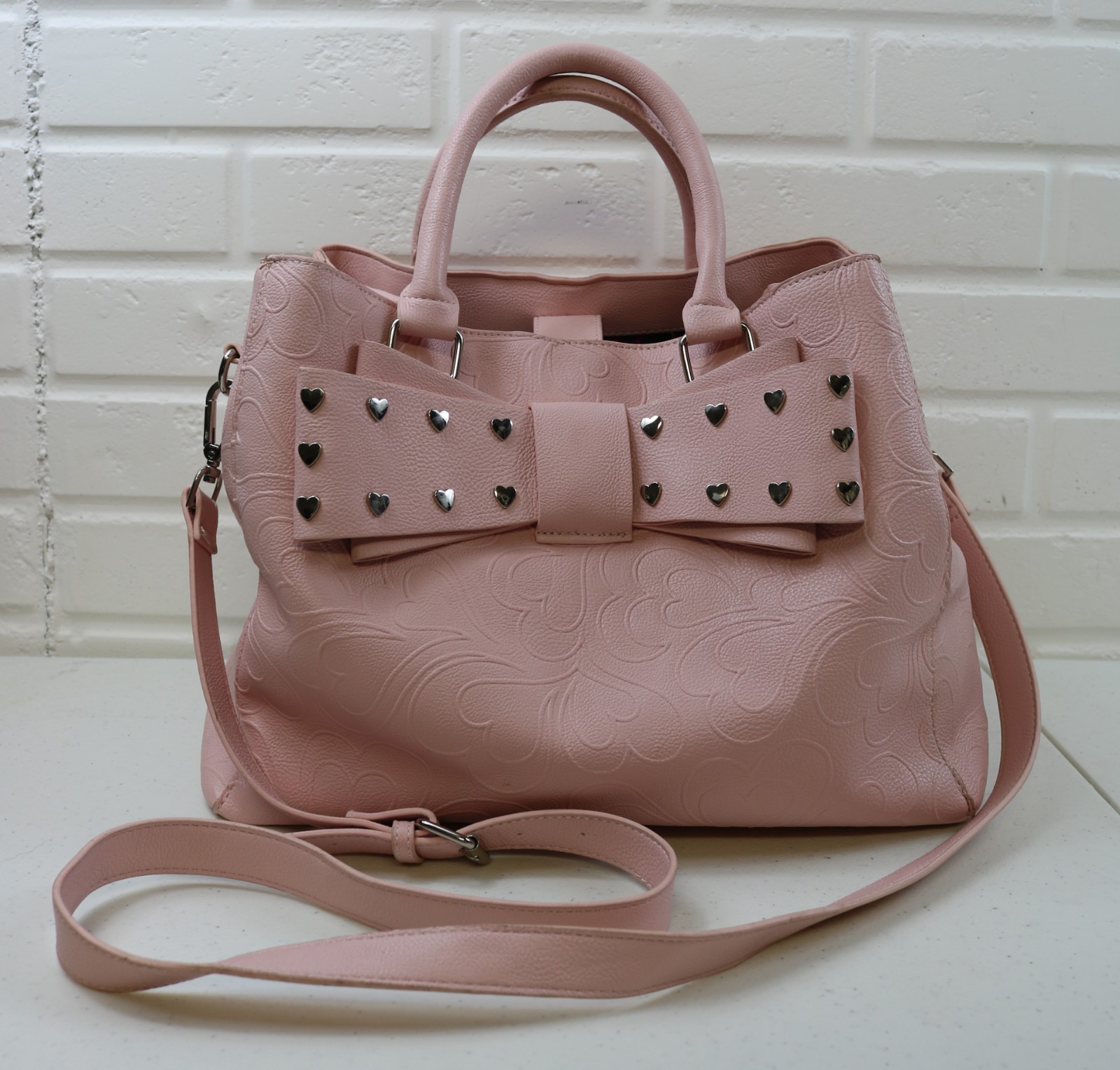Betsey Johnson XO Mona Blush Heart Studded Handbag Crossbody