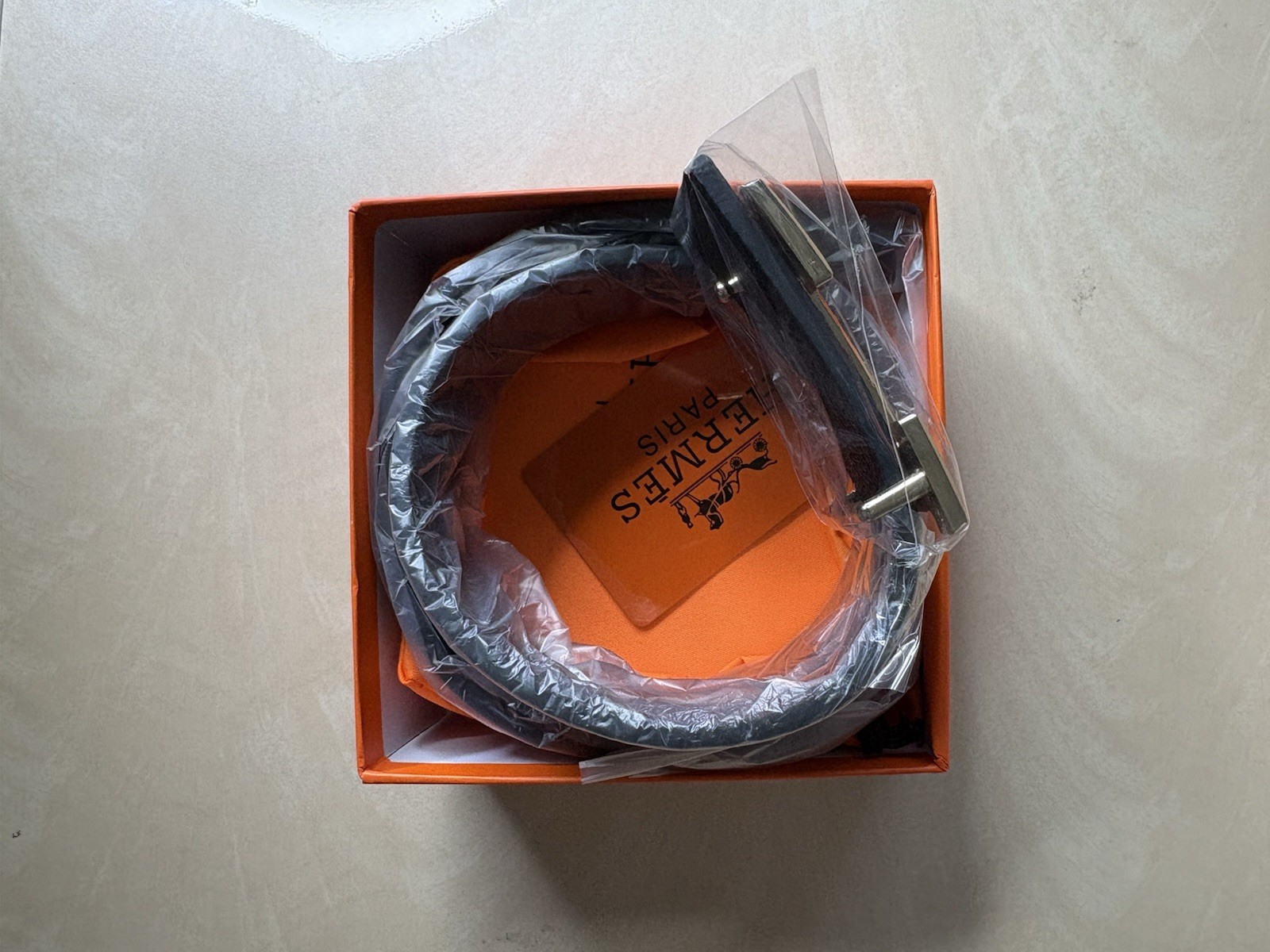 HERMÈS Men’s Adjustable Solid Belt Brown/Black Silver H Buckle w/ Box