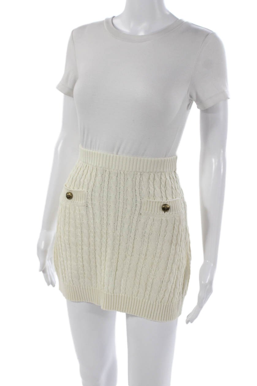Not Available Womens Ivory Cotton Mini Skirt Pull On Size 38