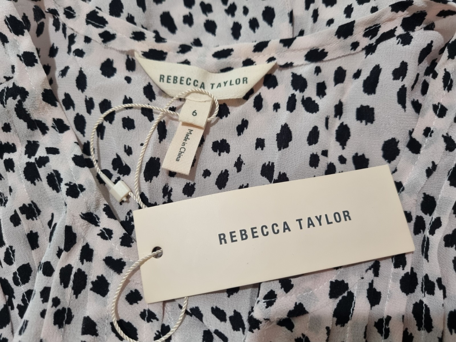 New Rebecca Taylor Polka Dot V-Neck Sleeveless Ruffle Top Pink Black Women’s 6