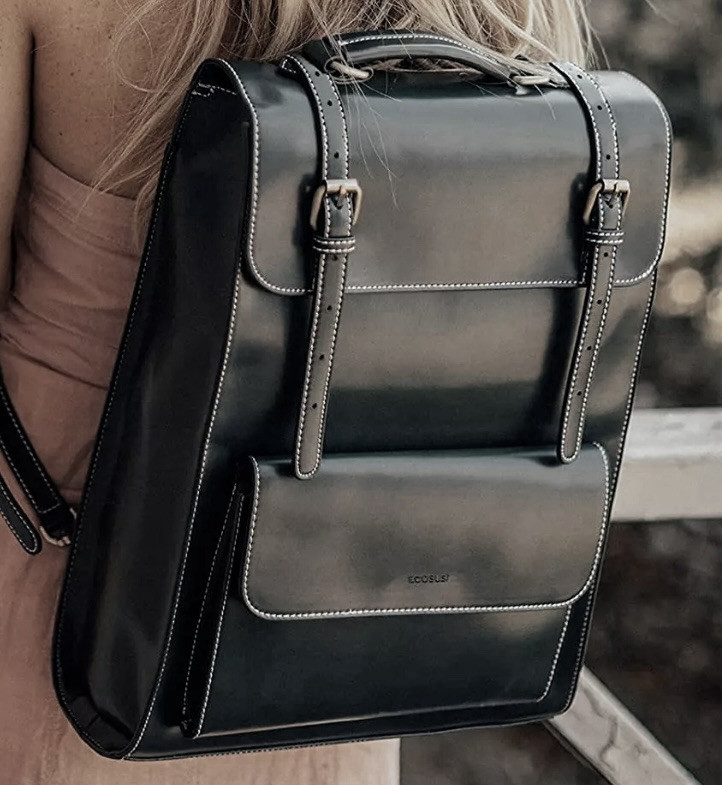 ECOSUSI Laptop Backpack PU Leather Black Vintage. Clean interior
