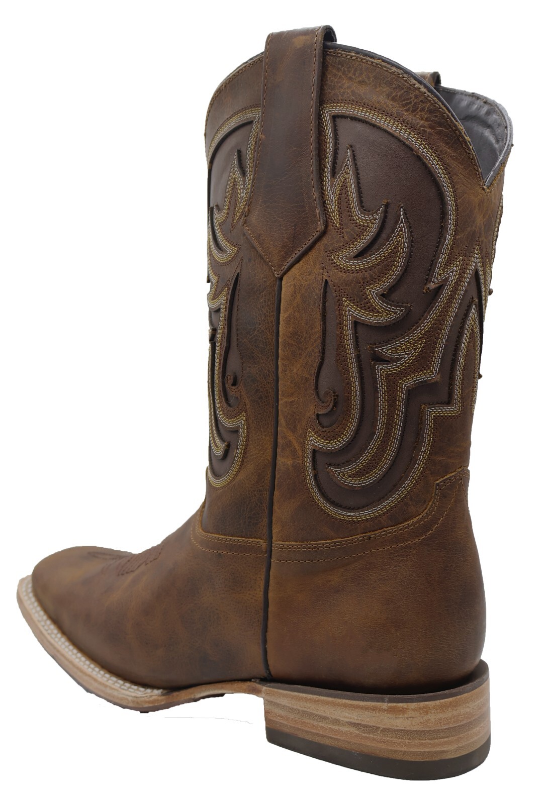 Men Genuine Leather Ranch Square Toe Brown Western Boots Handcrafted Quality