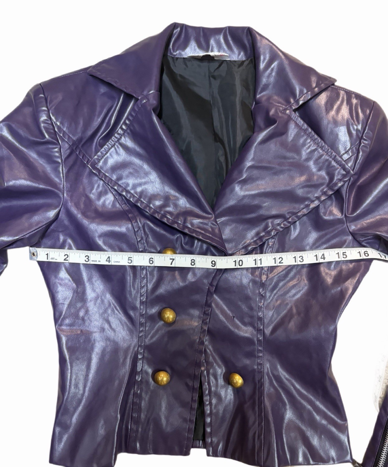 Cosplay.fm Purple PVC (PU) Cosplay Jacket Size S Gold Buttons Zipper Polyester