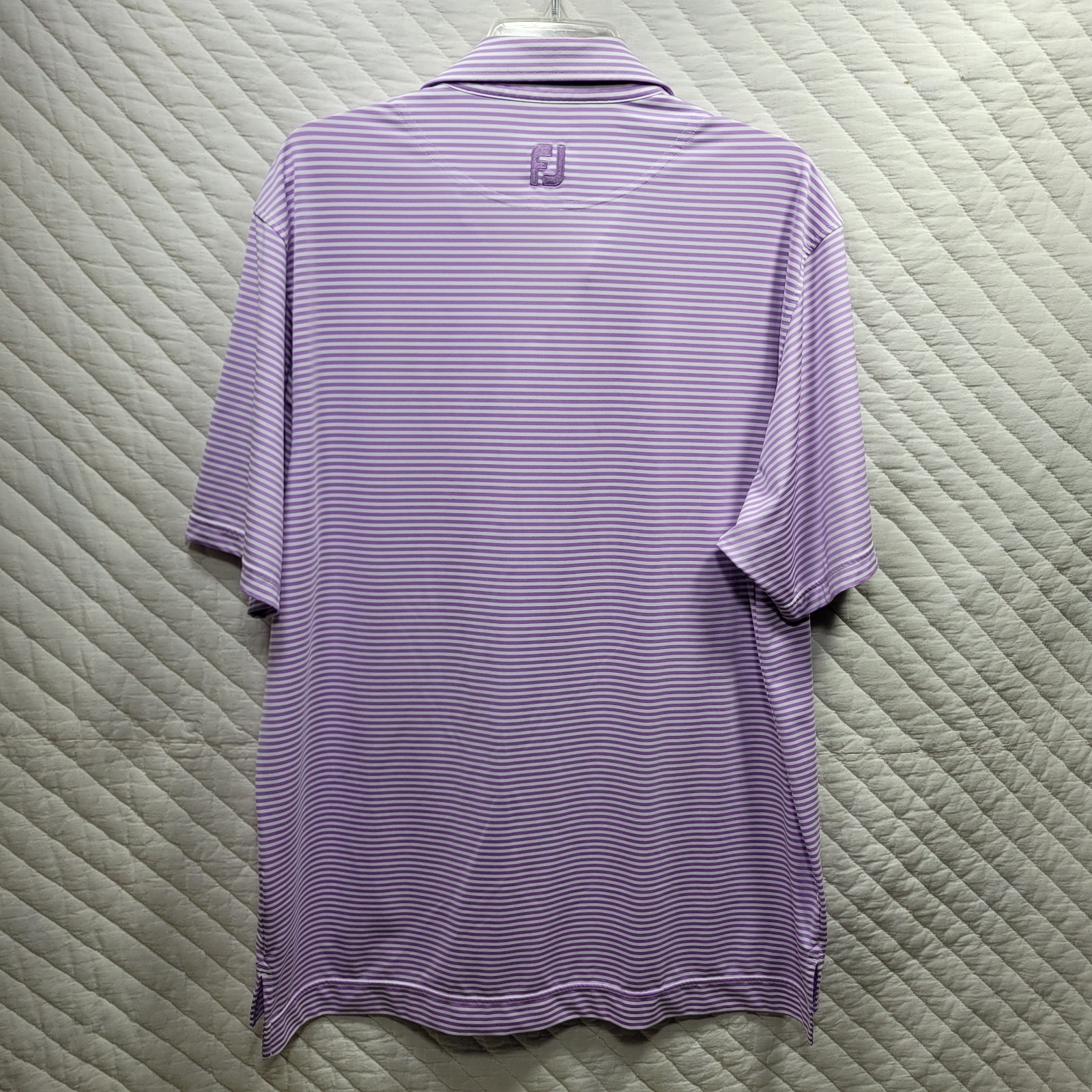 FootJoy Polo Shirt Men’s L White Purple Striped Short Sleeve Scottsdale Logo