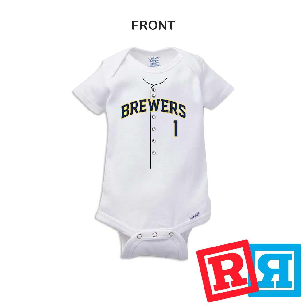 Personalized Milwaukee Brewers Gerber Baby Onesie® Cotton White Custom Bodysuit