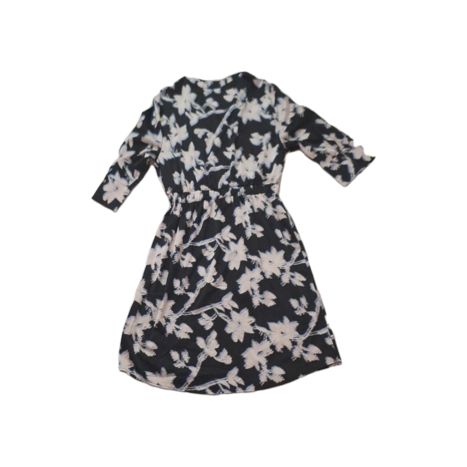Spicy Women’s S Black White Floral Tie-Waist 3/4 Sleeve Knee Length Dress