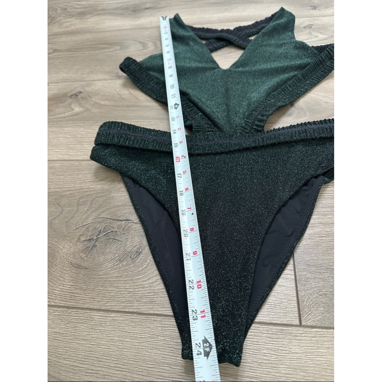 Devon Windsor Yara Shimmer Cutout One Piece Swimsuit Midnight Green Size XS