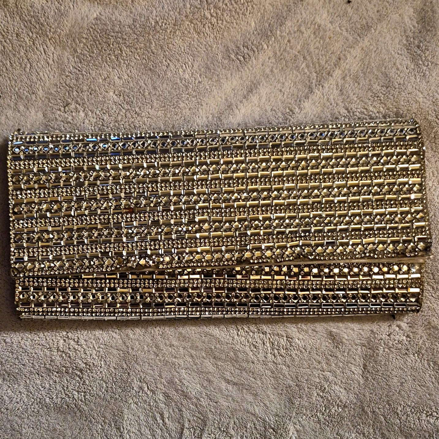ALDO Silver Rhinestone Clutch, Chain Shoulder Strap, Magnetic, Formal Party