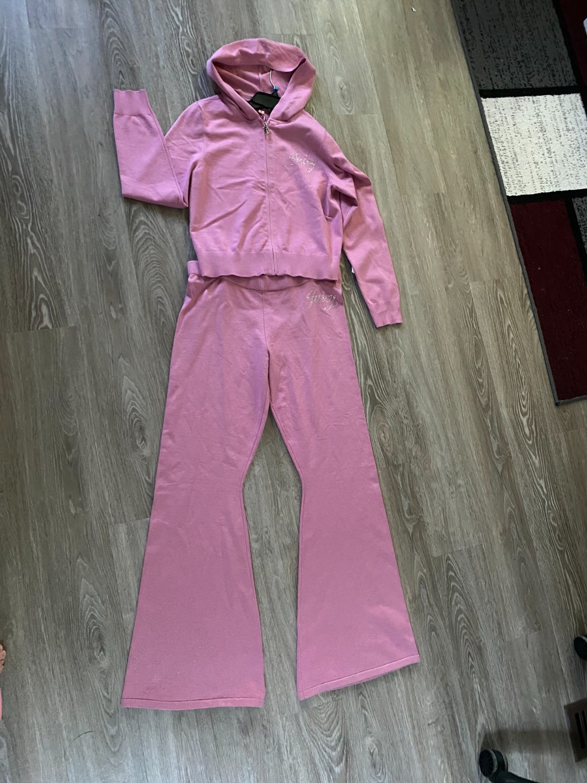 NWT $199 Juicy Couture Bling Hoodie Flare Leg Pants Tracksuit Set Sporty Y2K M/L