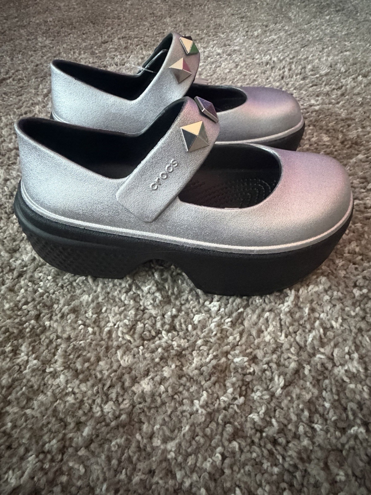 Crocs Stomp Silver Platform Mary Jane Shoes Sz W 6 – M 4