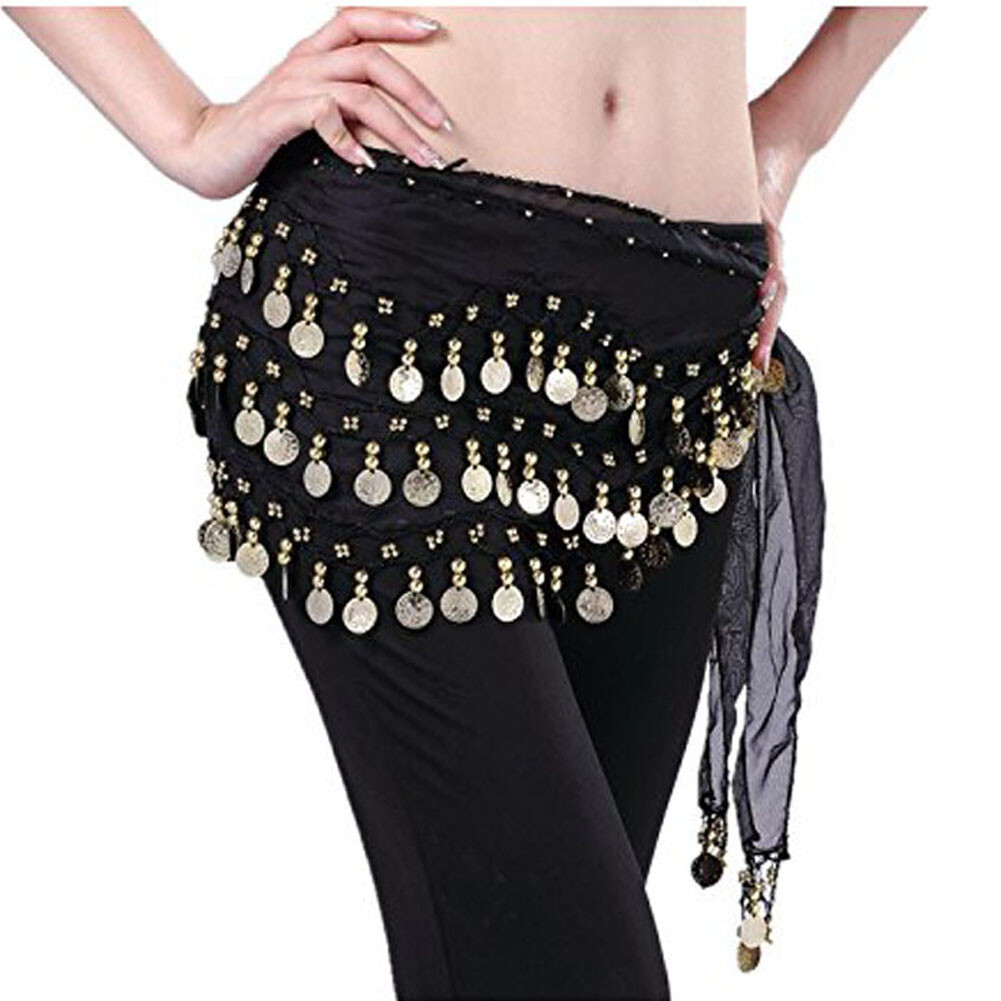 Women Belly Dance Costumes Hip Scarf Wrap Belt Skirt Gold/Silver Coins Beads US
