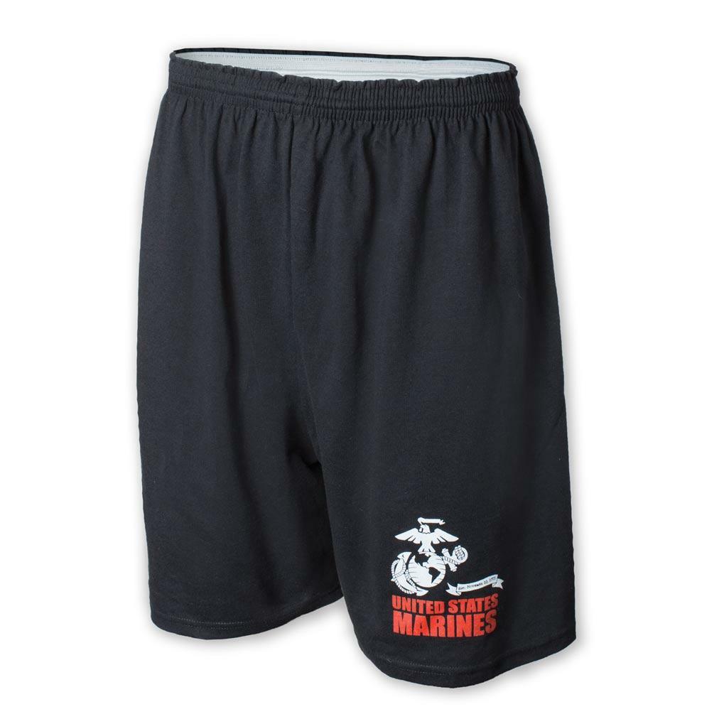 USMC Black Shorts with Eagle Globe and Anchor – Marine Corps PT Shorts – NEW