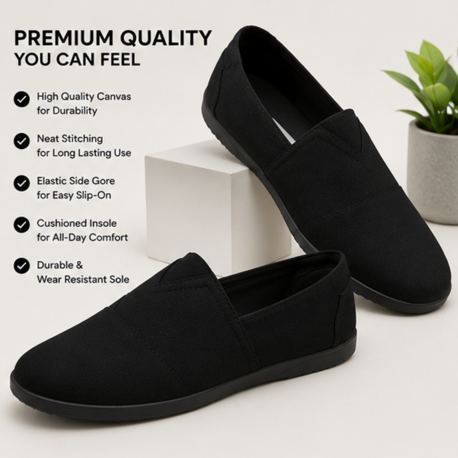 Men’s “Easy USA” The Most Comfortable Slip-on Casual Canvas Shoes Black Color