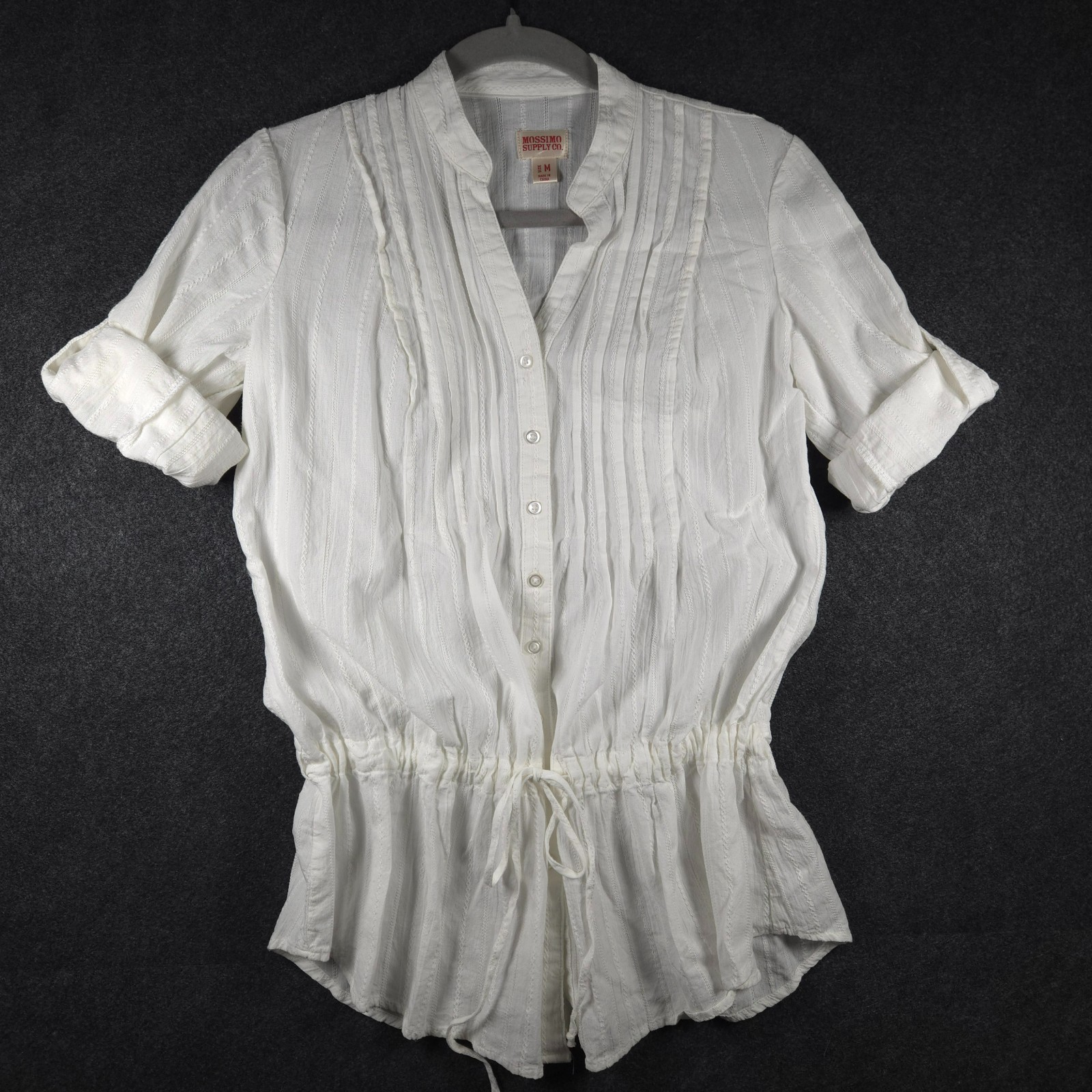 Mossimo Top Femme Size Medium Drawstring Waist Adjustable Tab Sleeves EUC