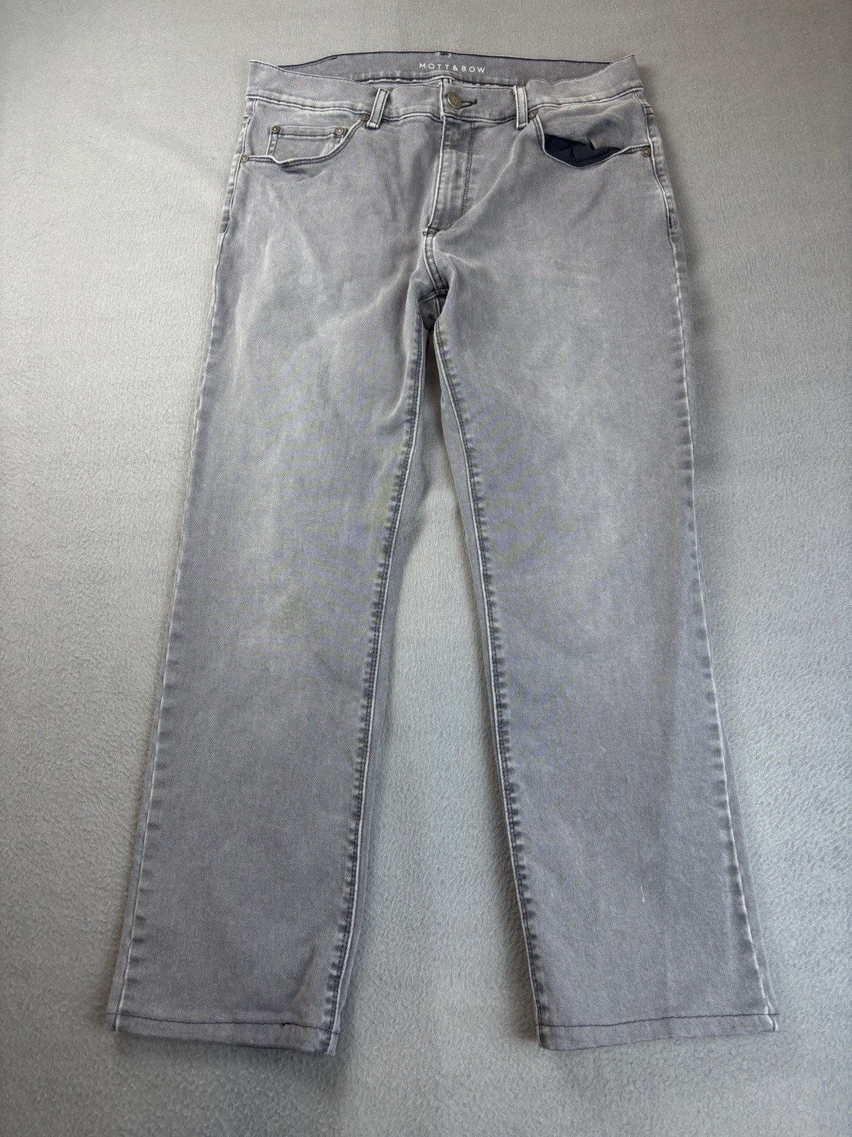 Mott & Bow Straight Fit Jeans Mens Size 32×30 Gray Stretch Denim Hemmed to 32×27