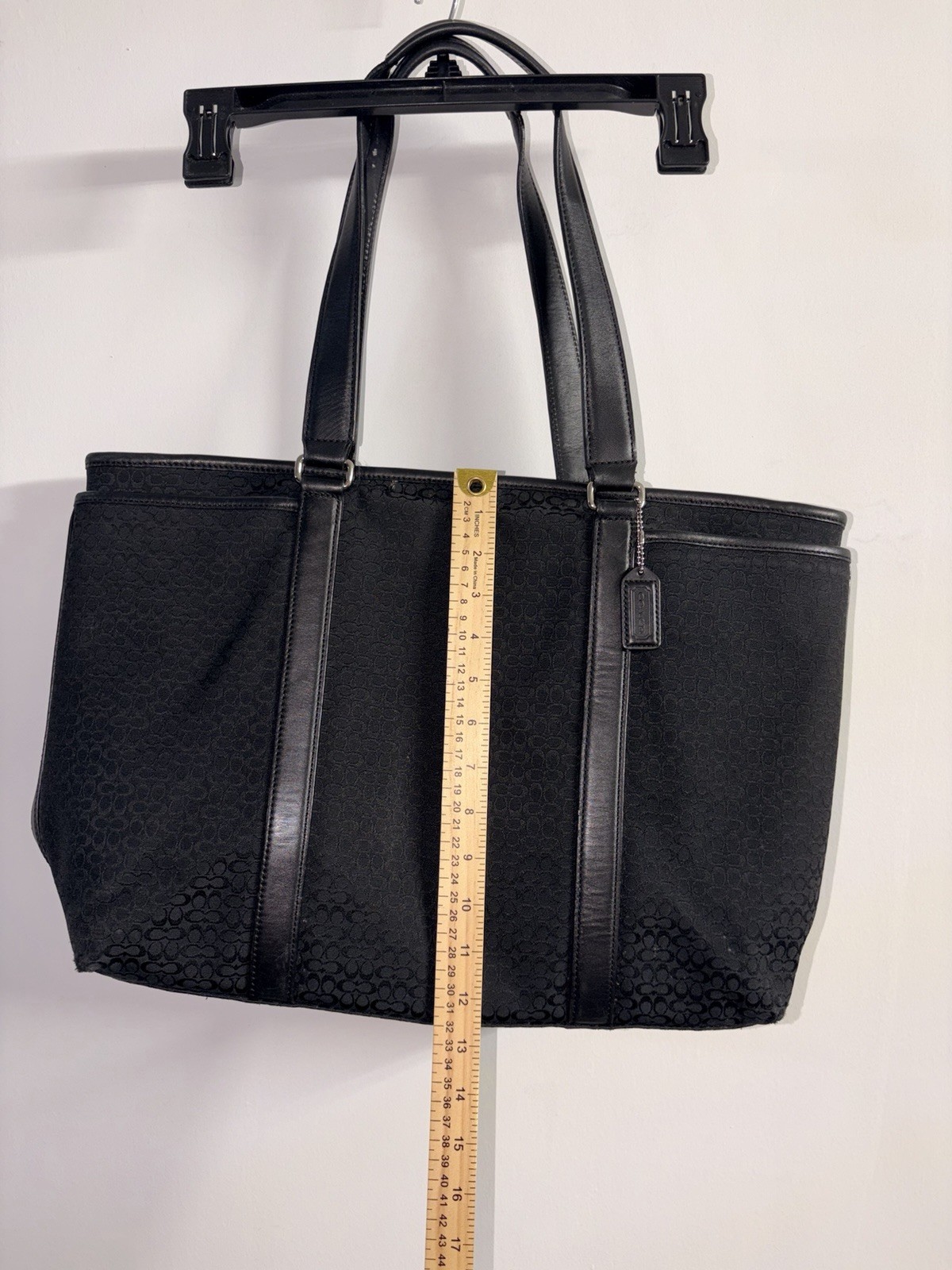 Coach Signature Black Zip Top Tote Shoulder Bag Double Handles Bag Charm