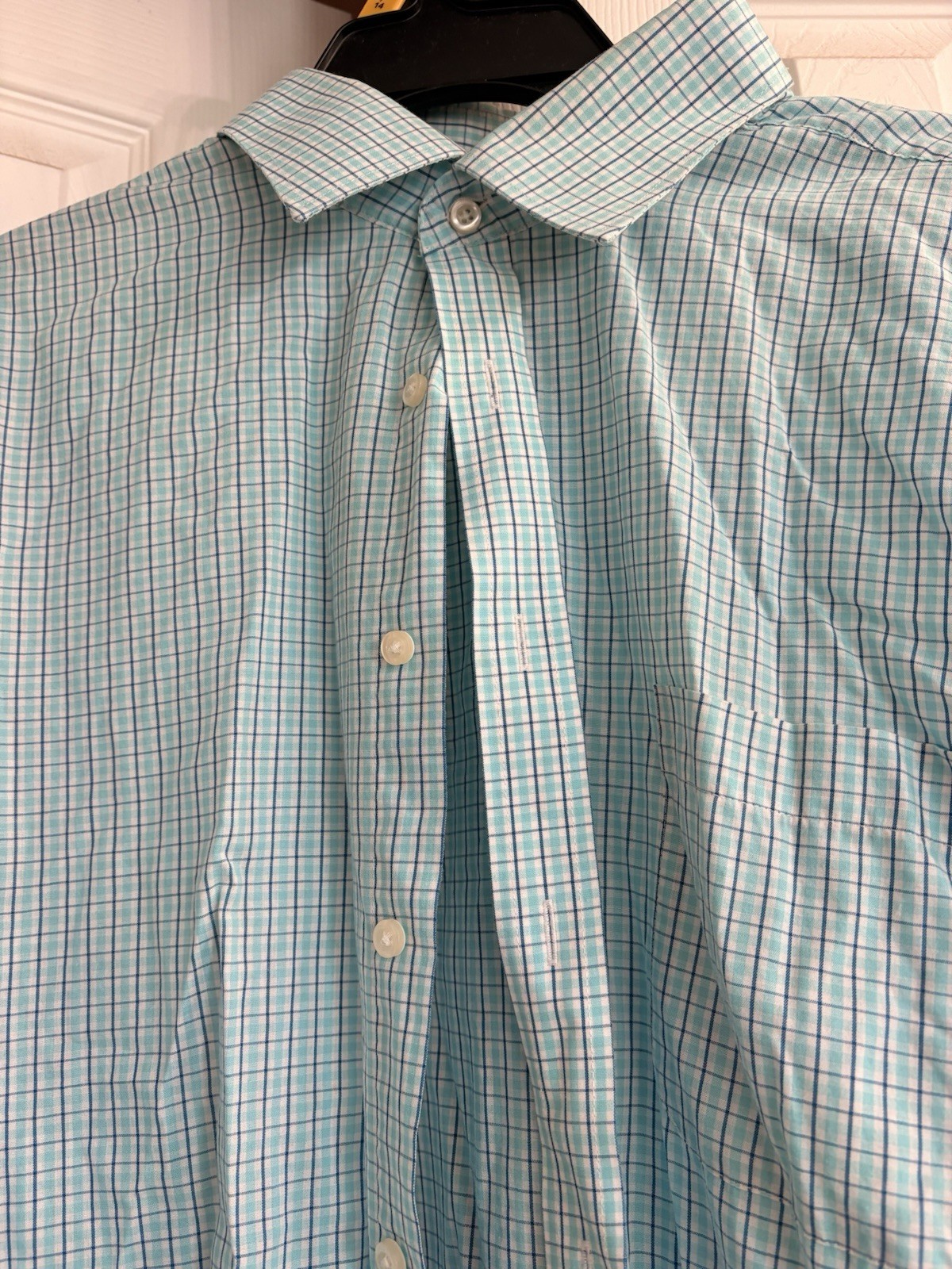Stafford Travel Easy Care Broadcloth Blue/White Check Dress Shirt 18 36-37