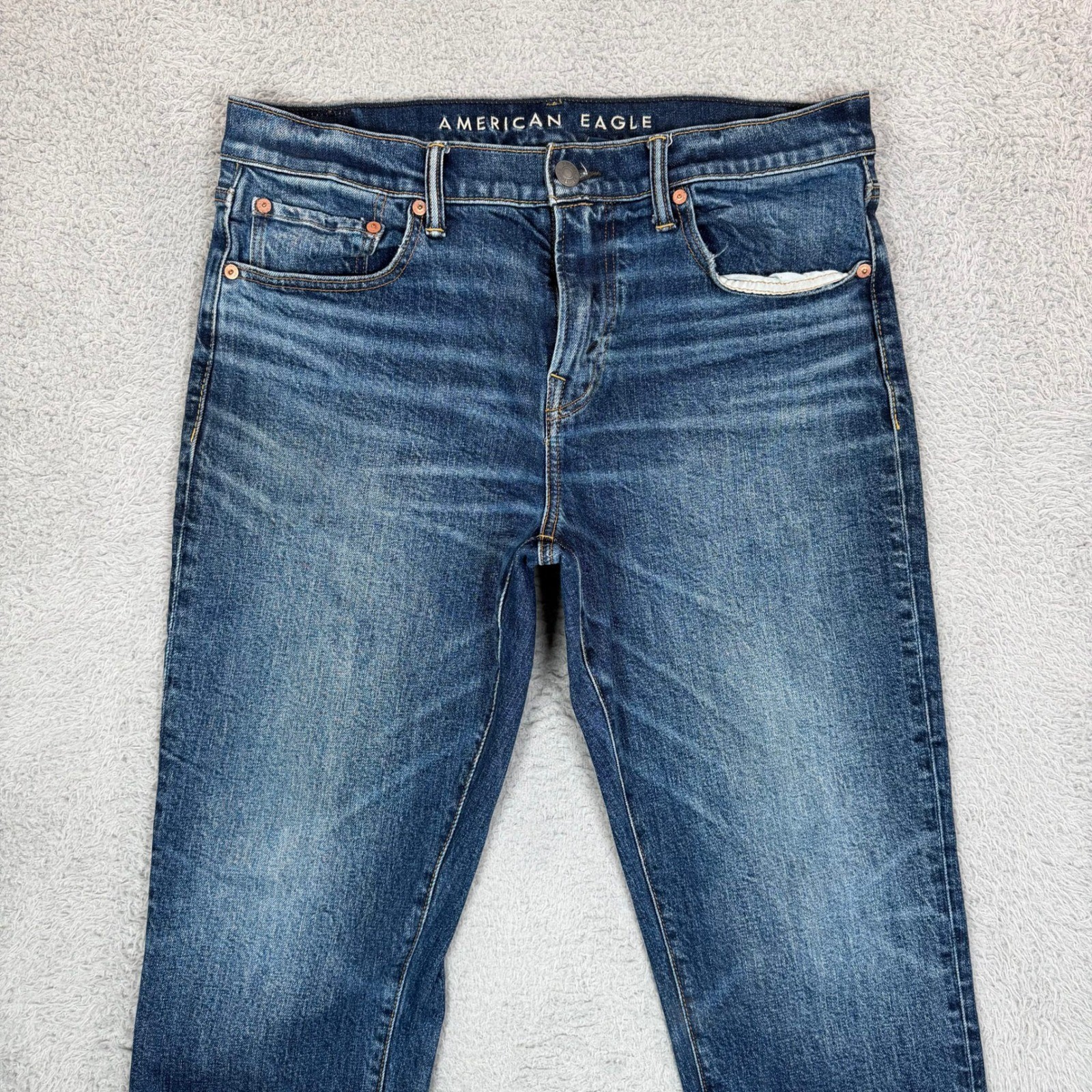 American Eagle Flex Straight Leg Jeans Mens 32×30 Blue Medium Wash Stretch Denim