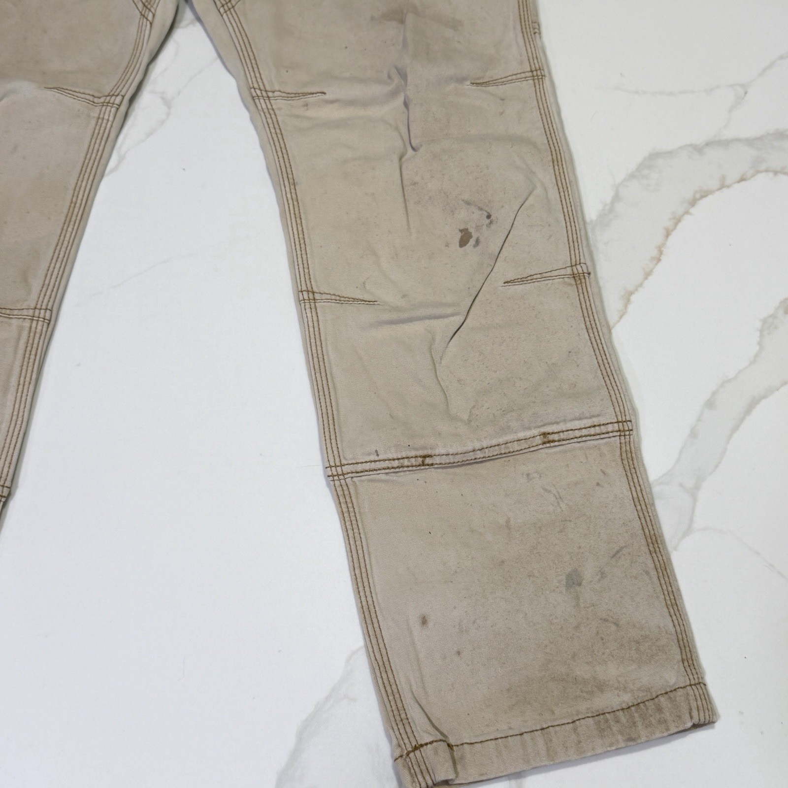 Carhartt Carpenter Pants Men Tan Dungaree Fit Utility Double Knee Workwear 34×32
