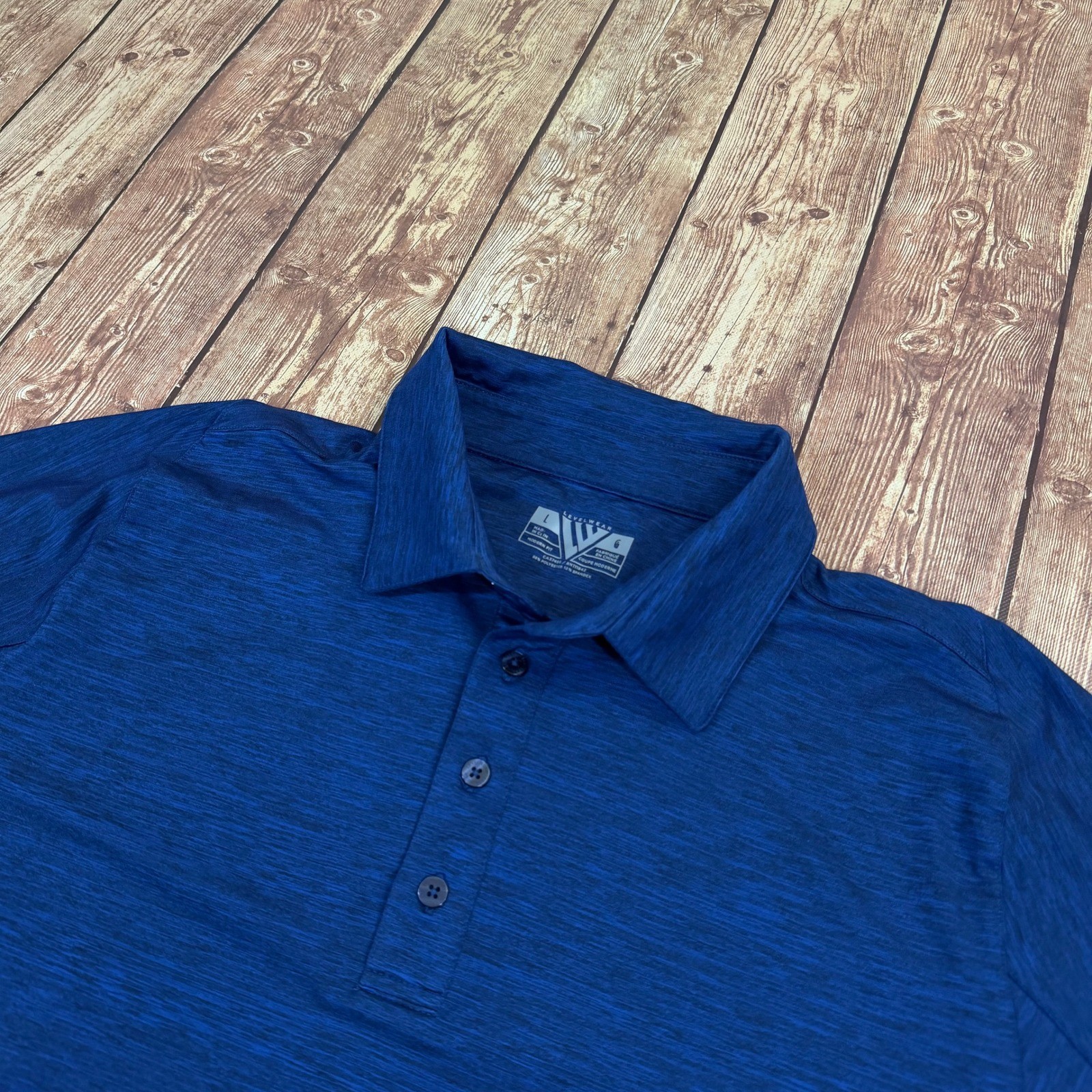 Levelwear Modern Fit Polo Shirt Mens Large Blue Space Dye Performance Stretch