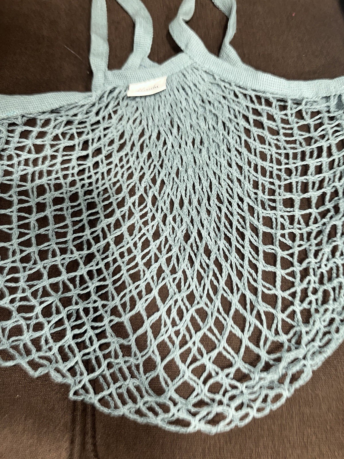 Ilauke Reusable Cotton Knit Mesh Net Tote Bag in Teal color, Lightweight beach.