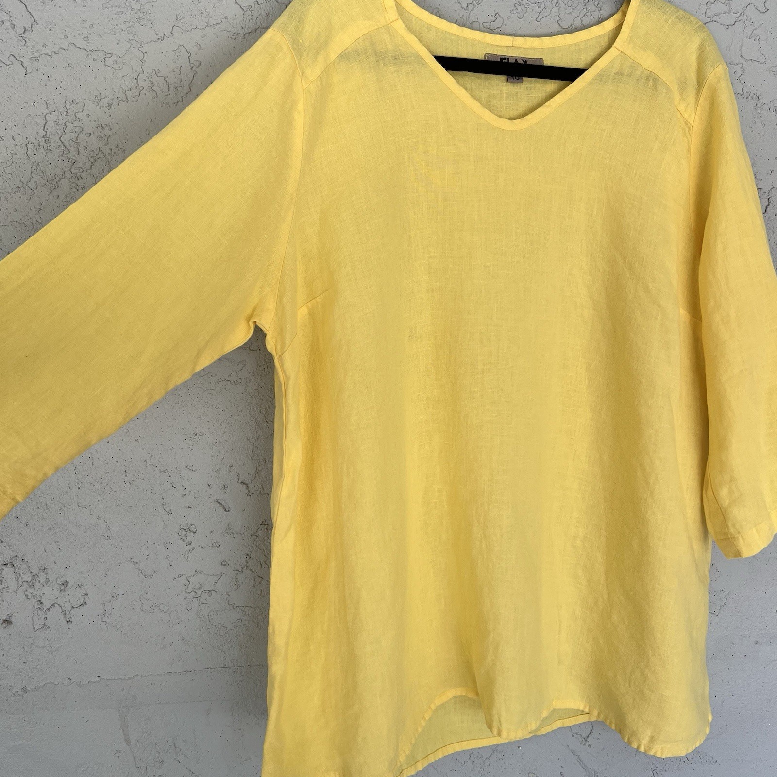 Flax Linen Yellow V-Neck Top Size 1G 2X Lagenlook Coastal Lightweight Relaxed