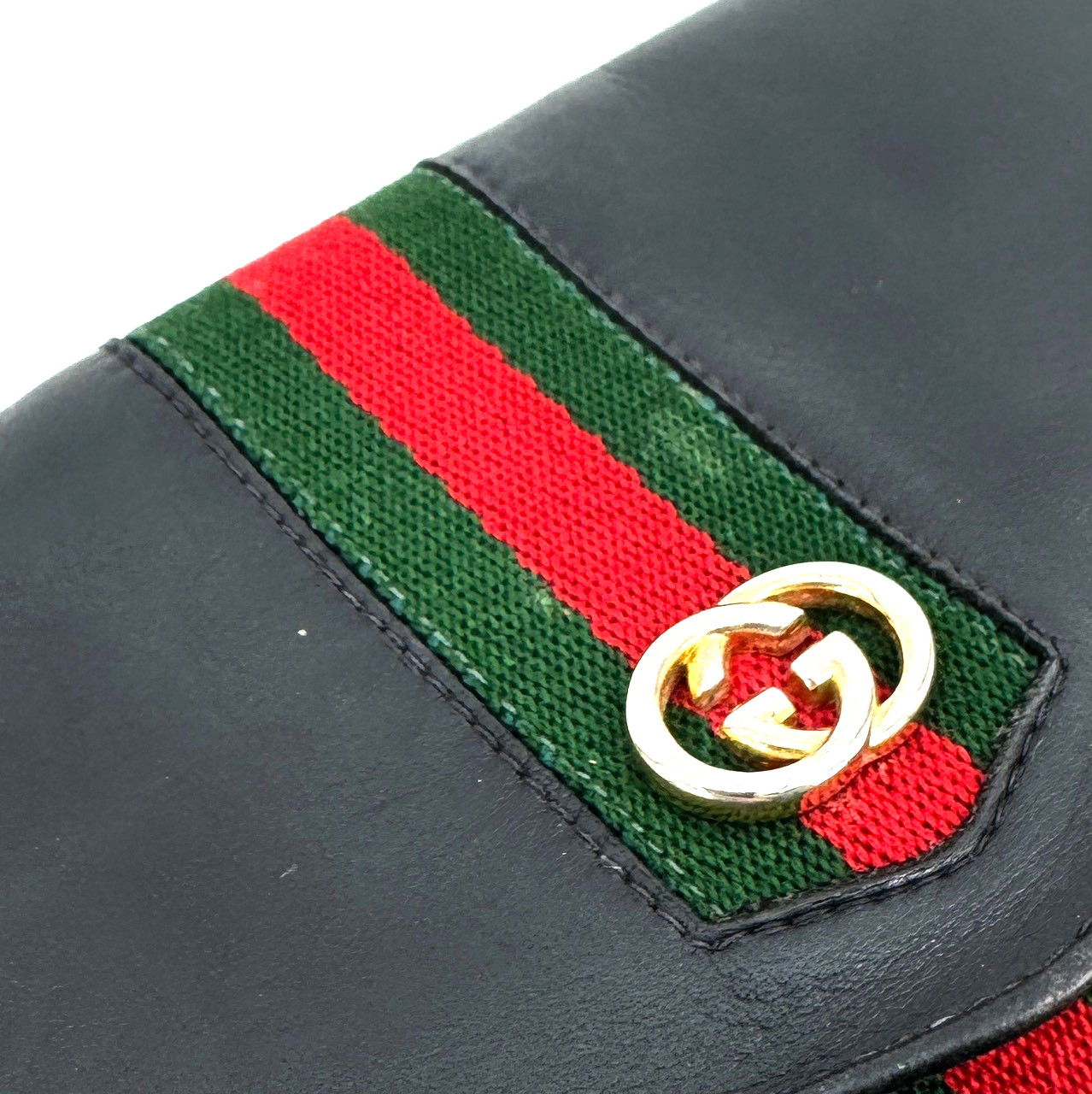 Vintage Gucci Sherry Line Clutch Bag Pouch Black Leather Authentic From Japan