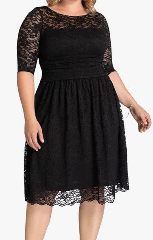 Kiyonna Luna Dress Sz 2 2X Black Lace Cocktail Party Fit & Flare NEW Nylon/span