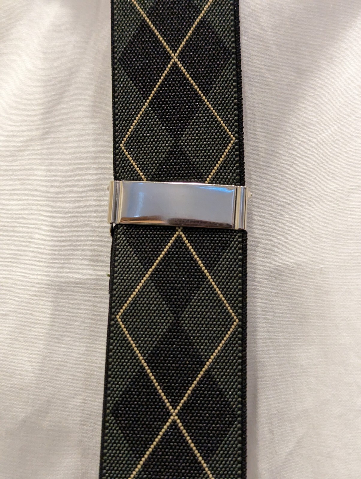 NWOT 1 3/8 Elastic Button End Braces Suspenders 35mm Black Green Khaki Diamond