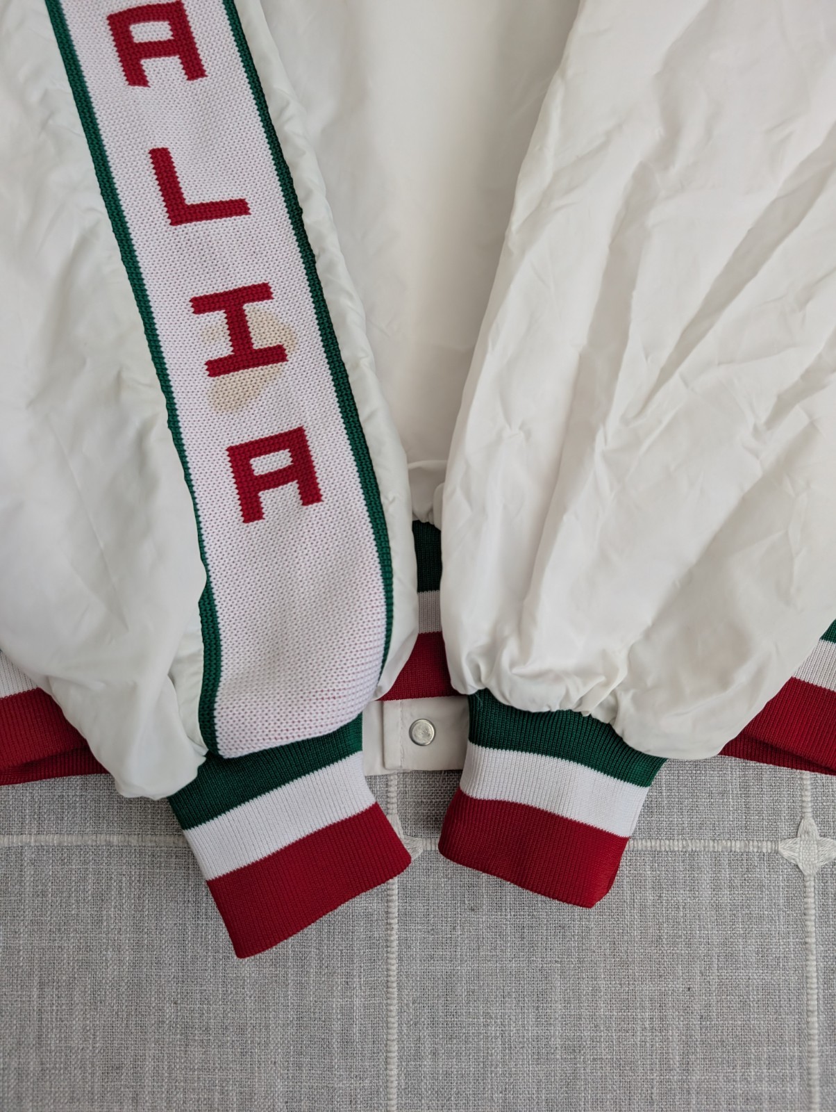 Vintage King Louie Italia Jacket Mens XL White Varsity USA Company Name Read**