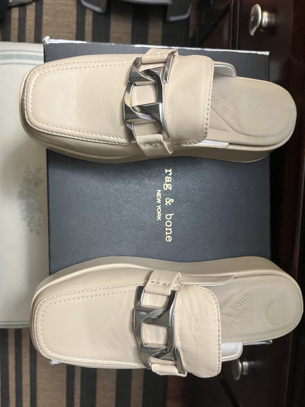 Rag And Bone Leather platform mules with silver chain link