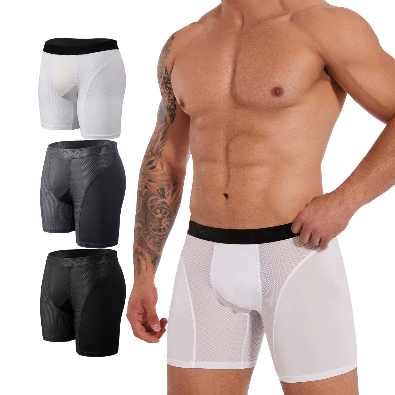 4 Pairs Men Underwear Boxer Short Briefs with Built in 3D Pouch Ultra Breathable