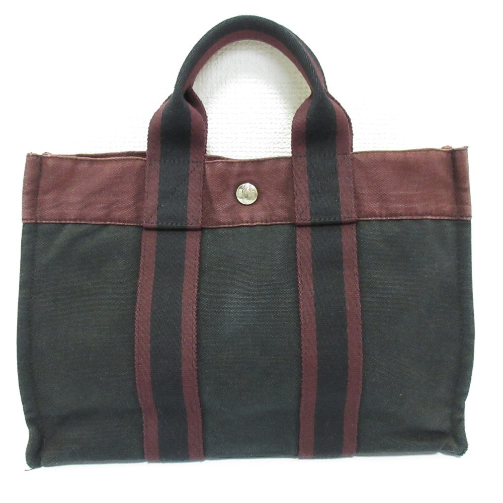 HERMES Fool Toe PM Canvas Tote Bag, Black/Purple Women USED